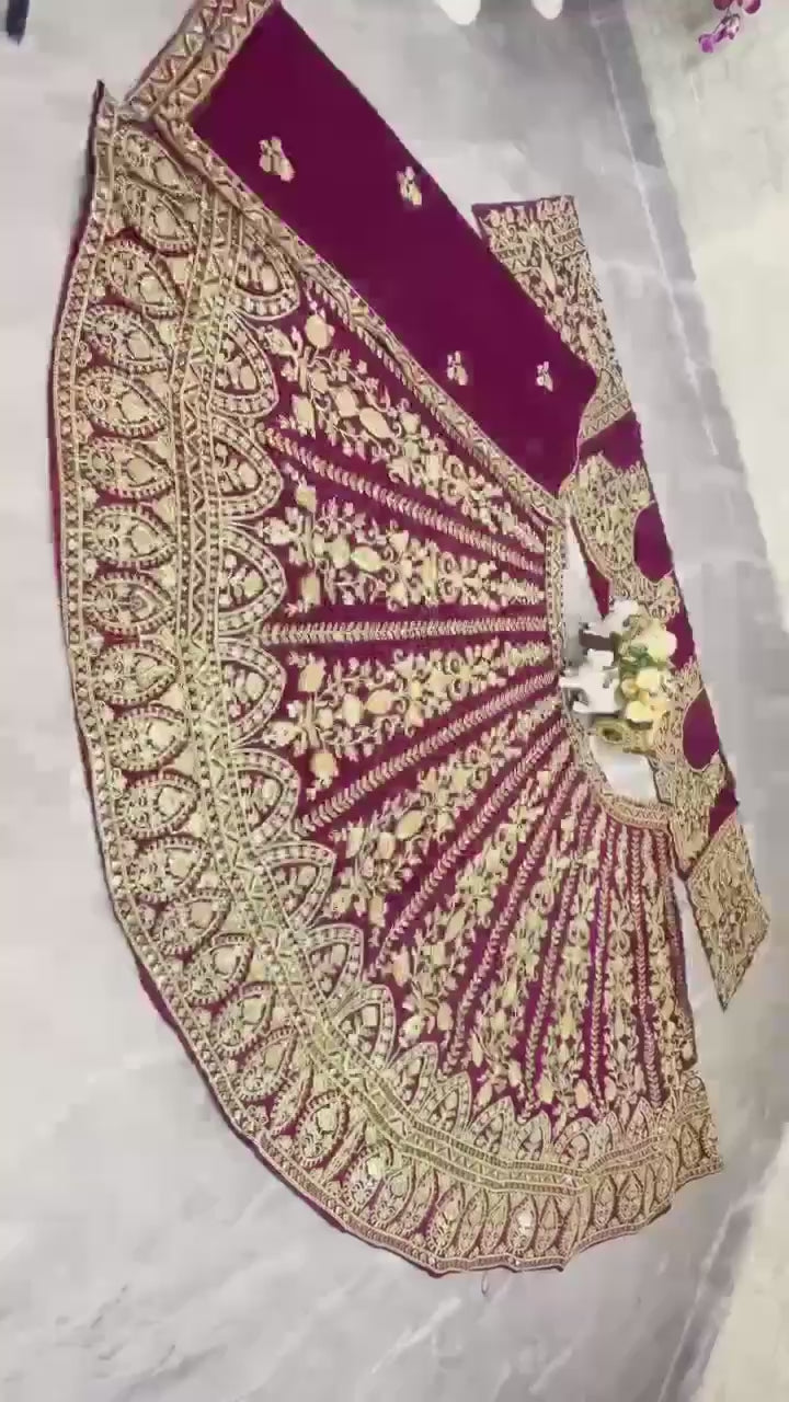 Deep purple and gold lehenga