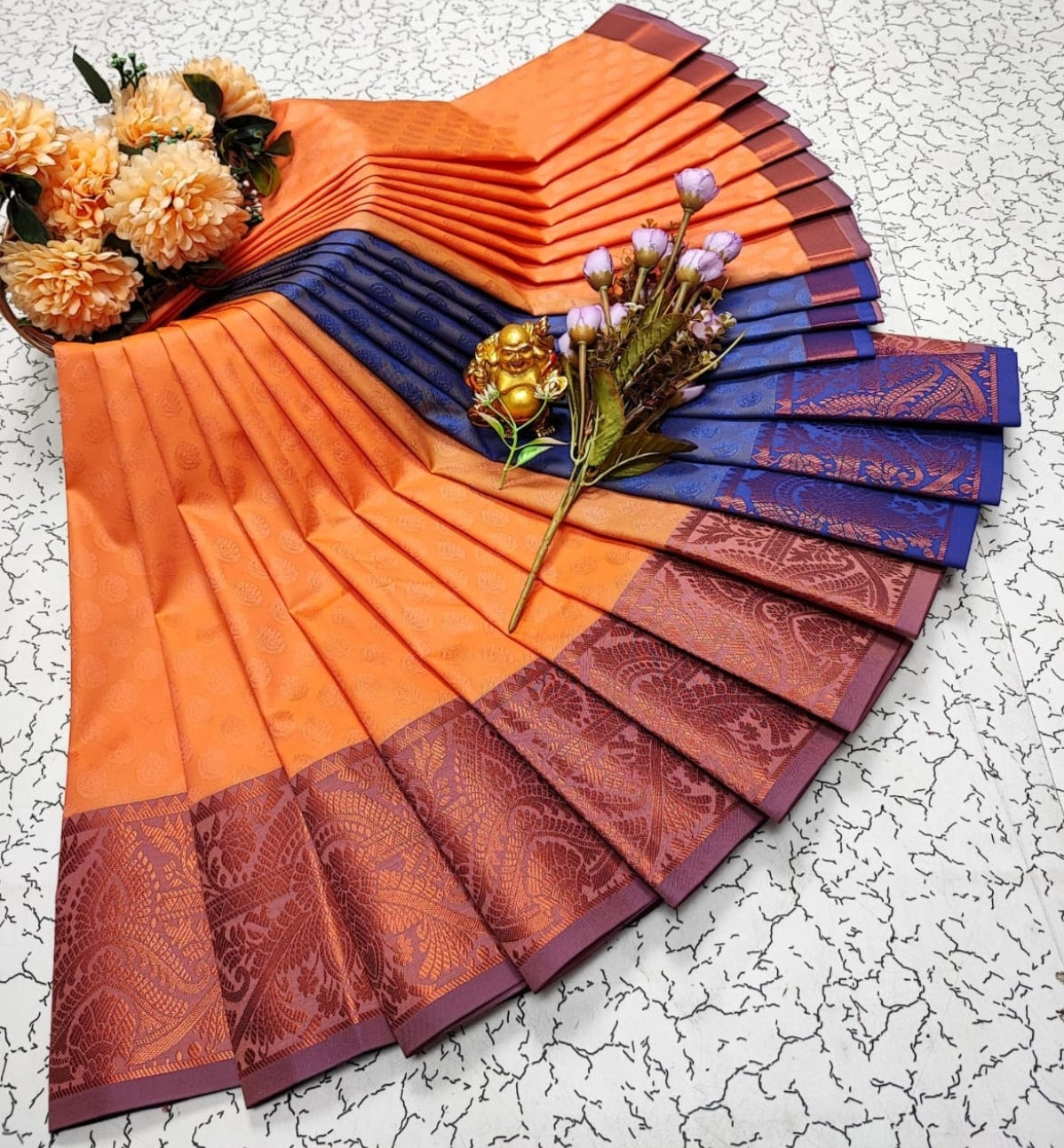 orange and lilac saree