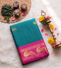 Teal and pink soft silk saree