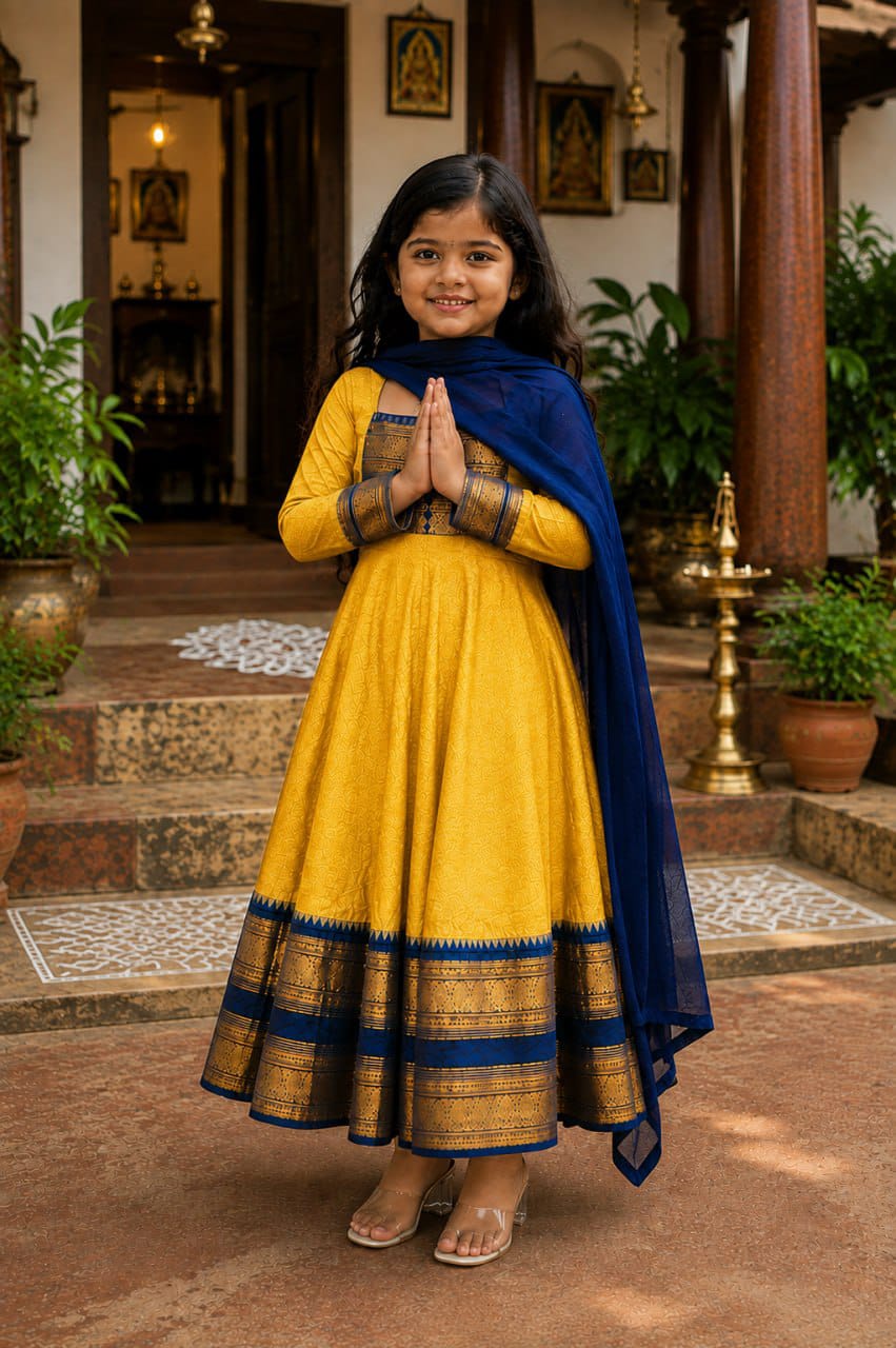 Yellow and blue south Indian anarkali