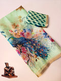 mint green peacock saree