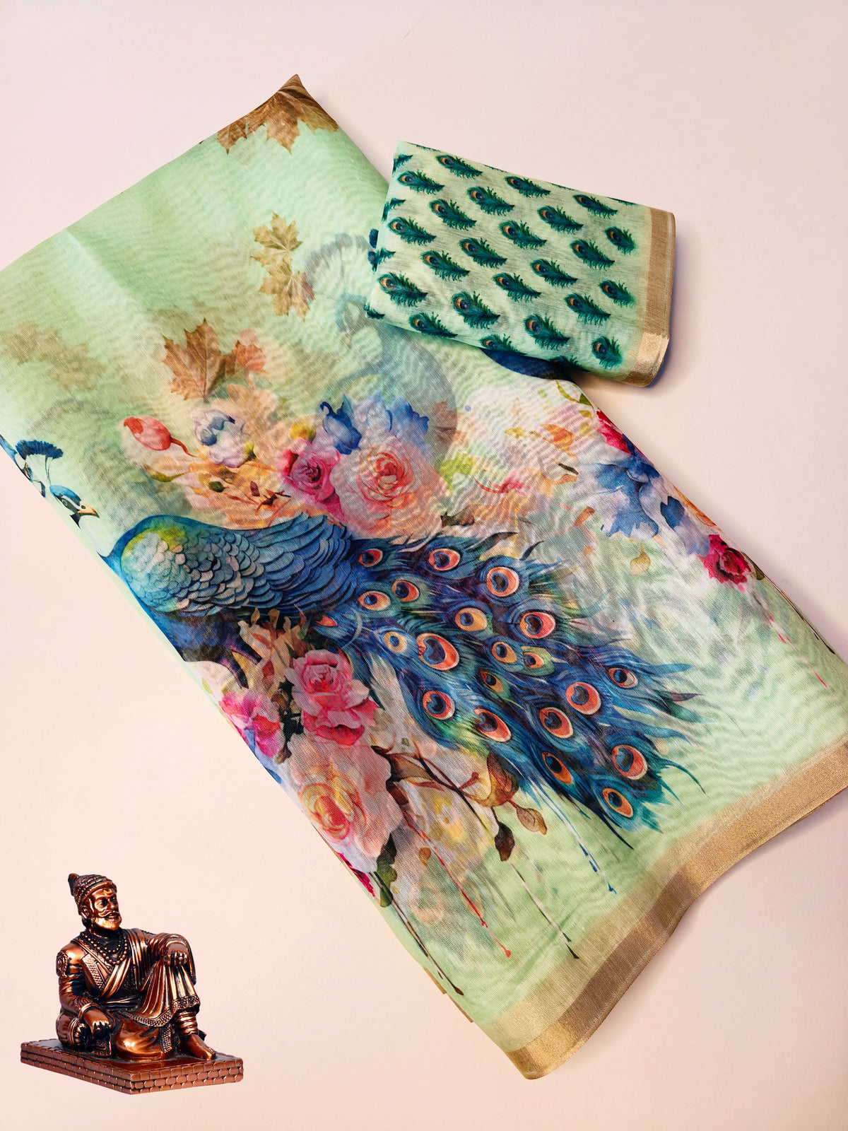 mint green peacock saree