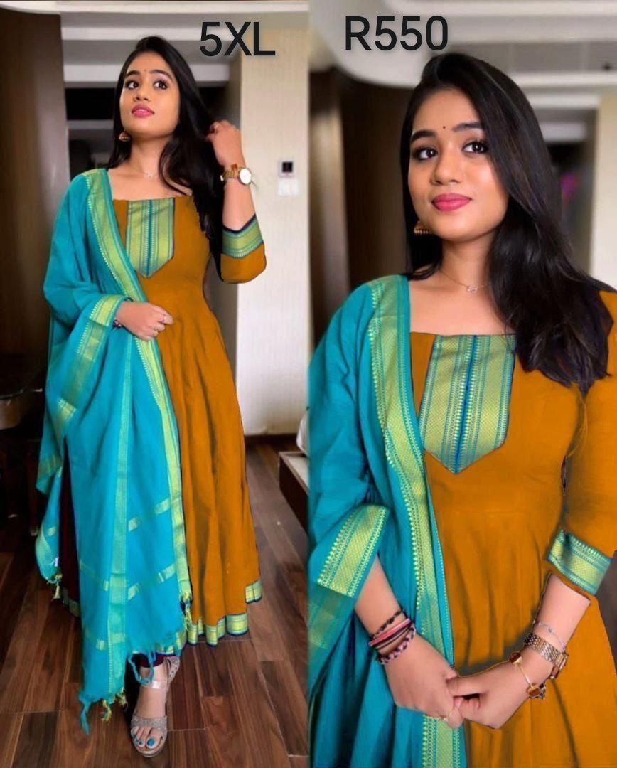 Orange and blue plus size Anarkali