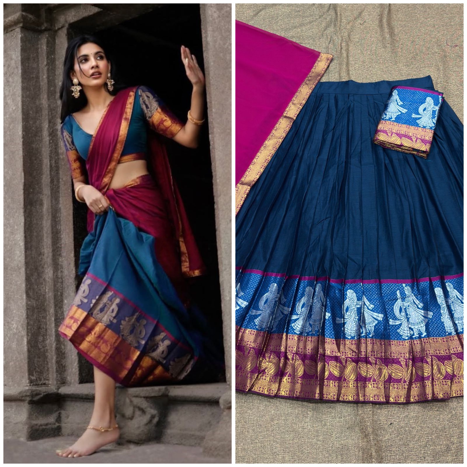 Blue and Kumkum lehenga