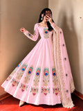 Pink peacock feather Anarkali