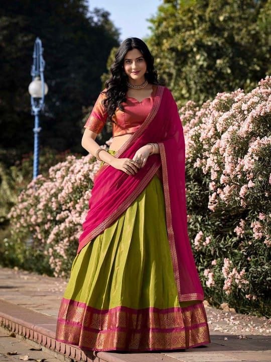 Green and pink lehenga