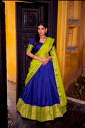 Navy and lime green south Indian Lehenga