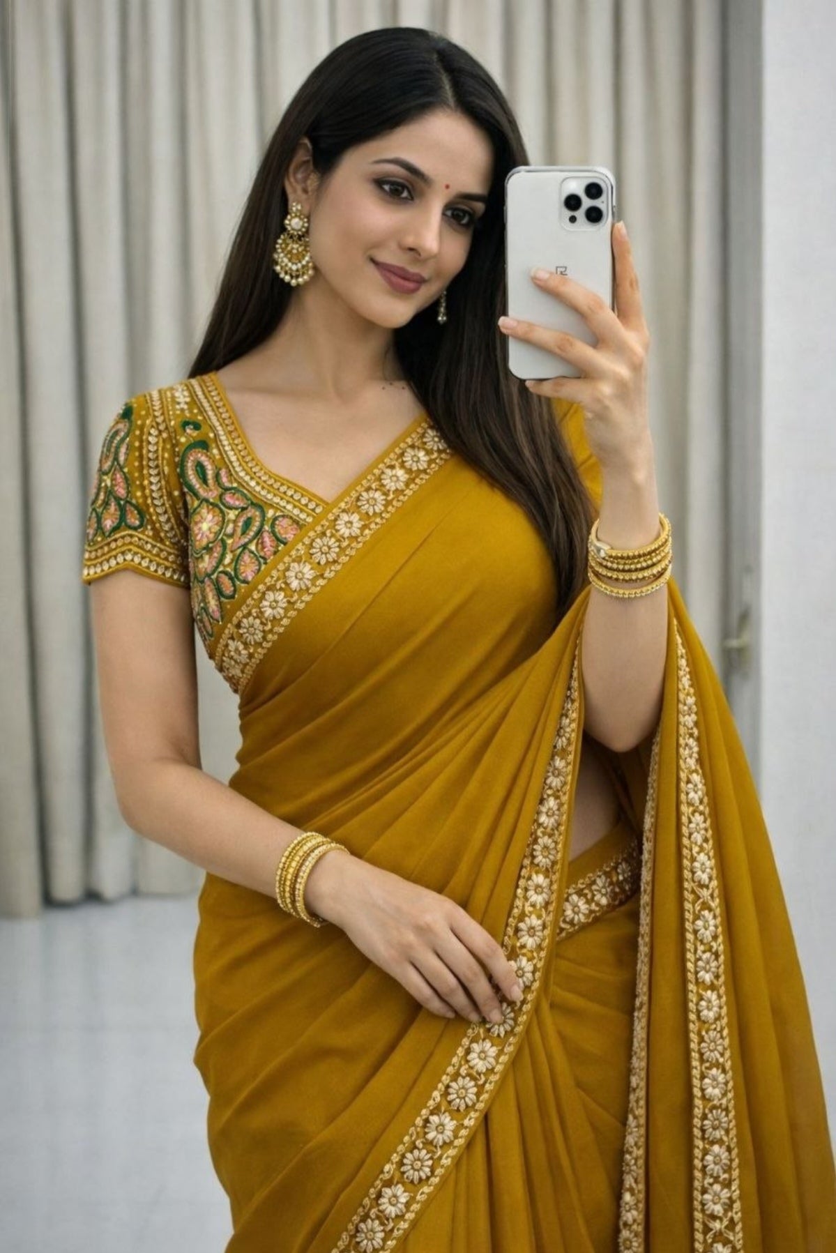 mustard chiffon sari