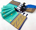 Aqua blue silk saree