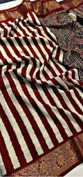 maroon and cream one min saree