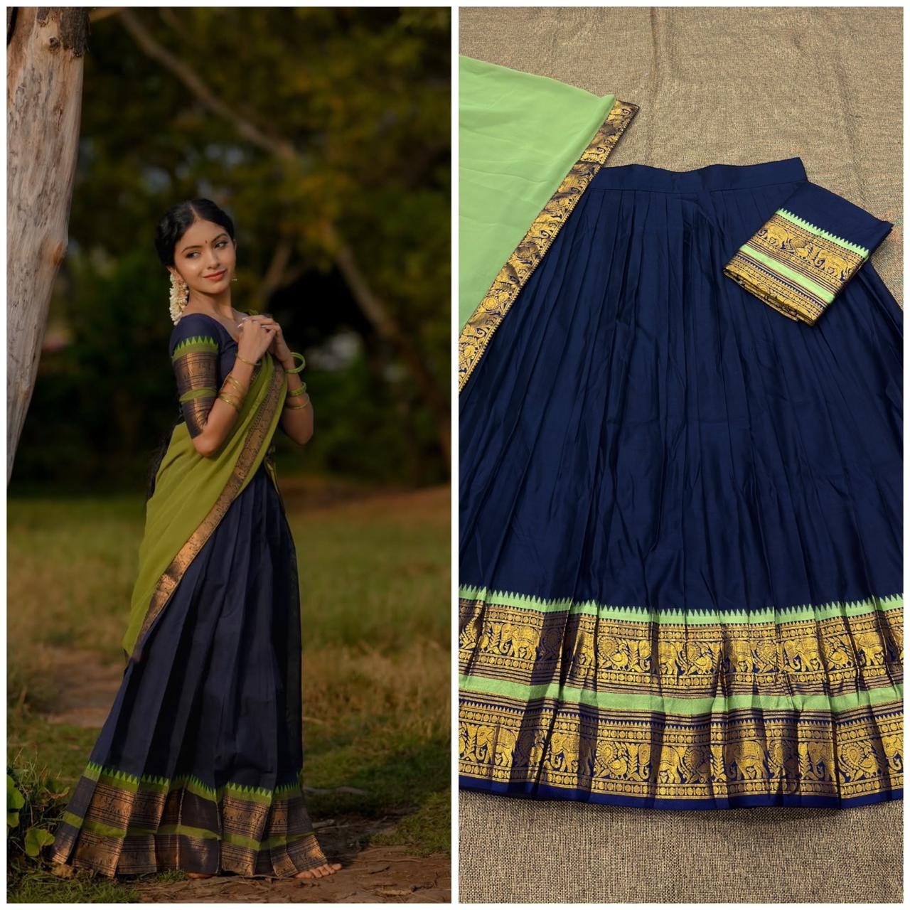 Navy and pastel green lehenga