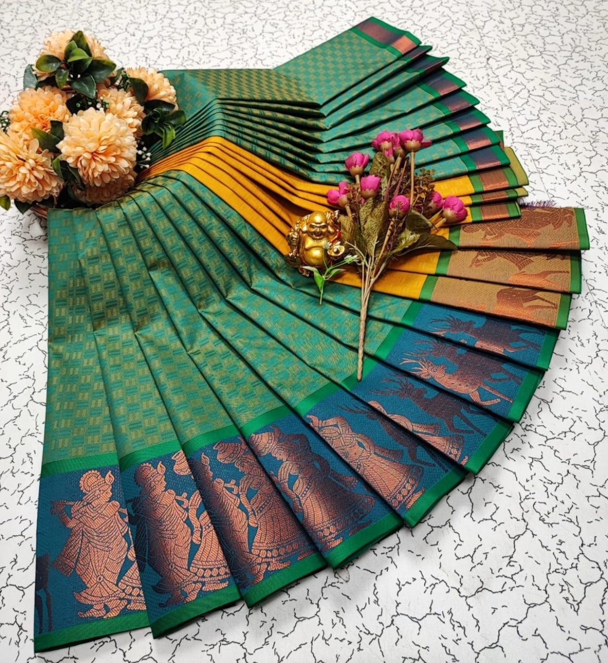Green and yellow saree
