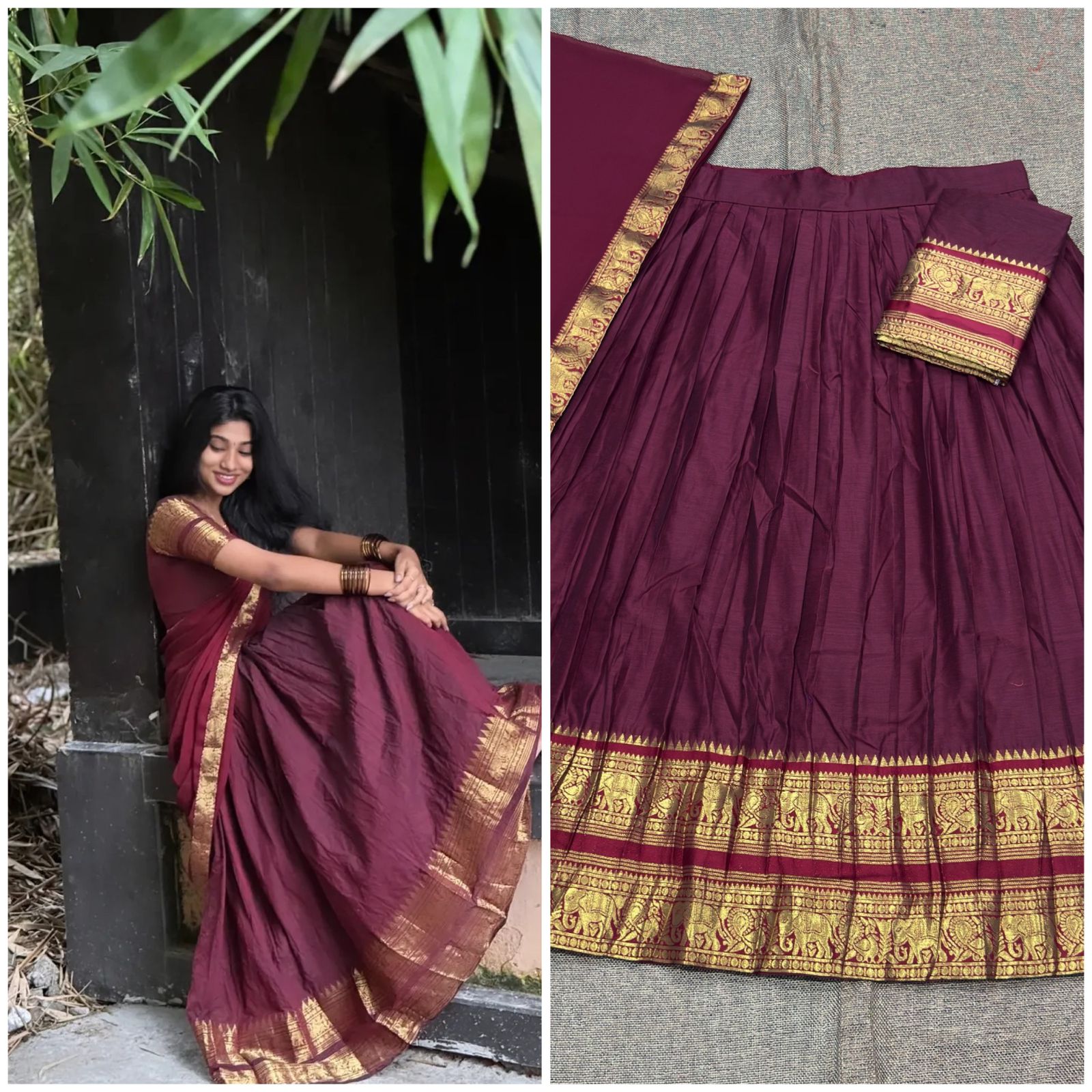 Maroon and gold lehenga