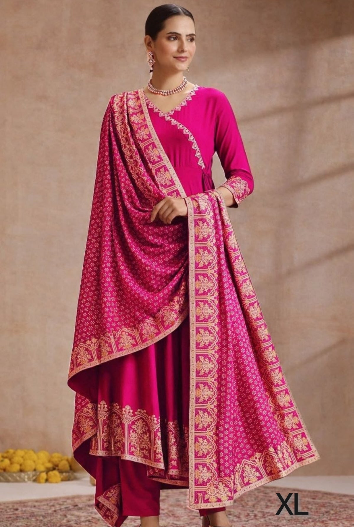 Pink and gold anarkali