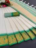 white and green soft silk sari