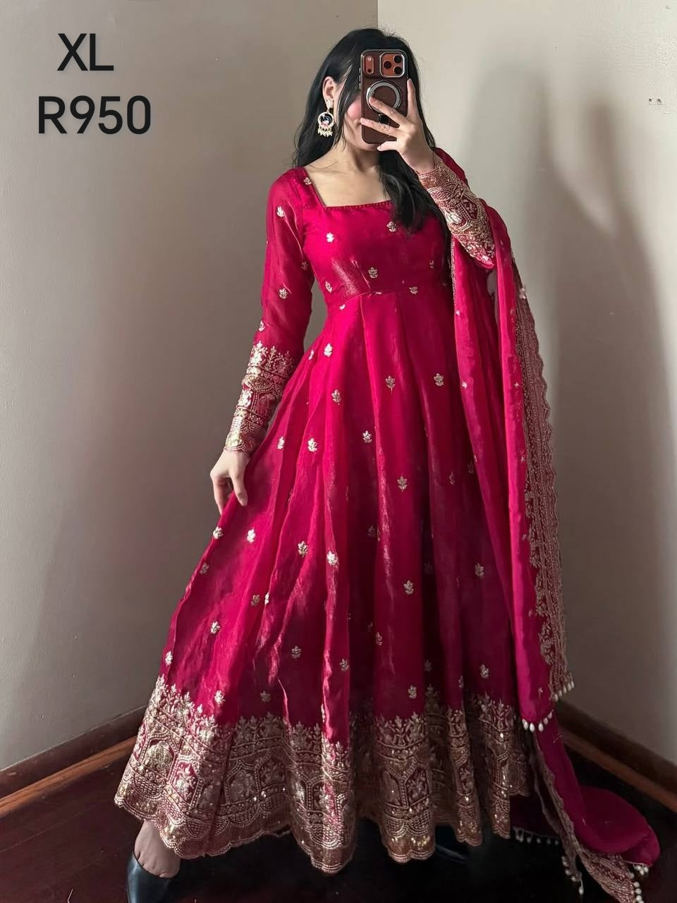 Red and gold anarkali