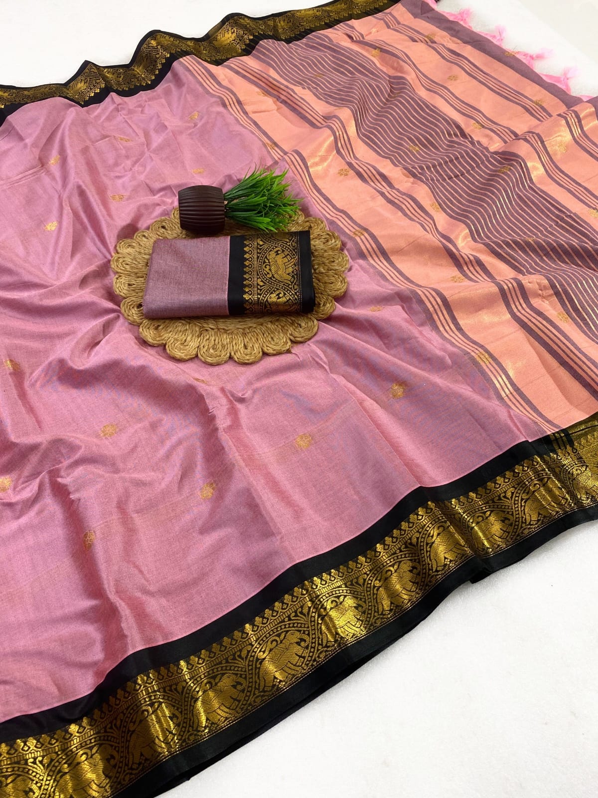 Pink and black saree