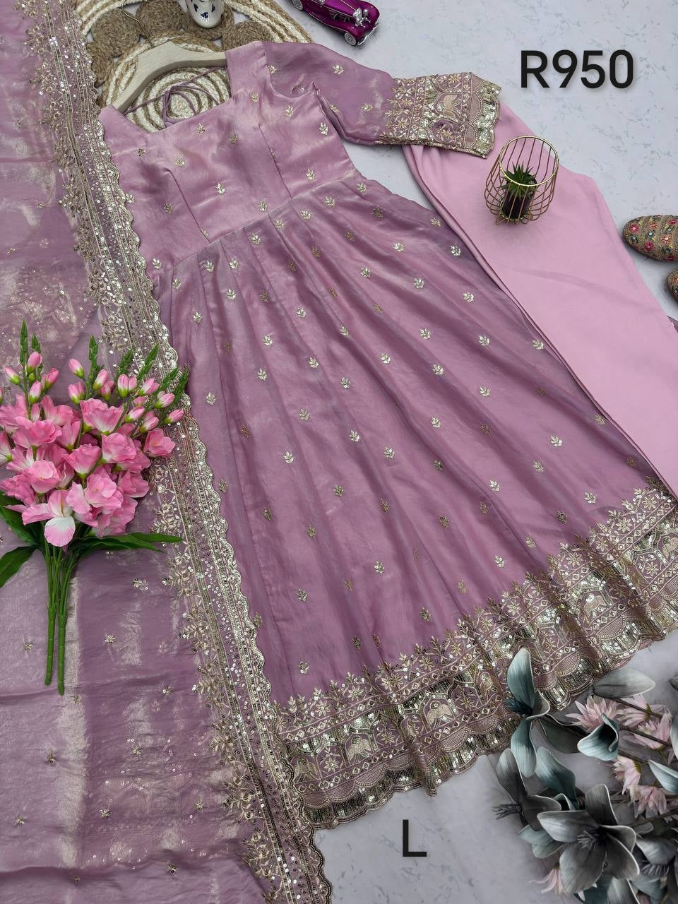 Pink and gold anarkali