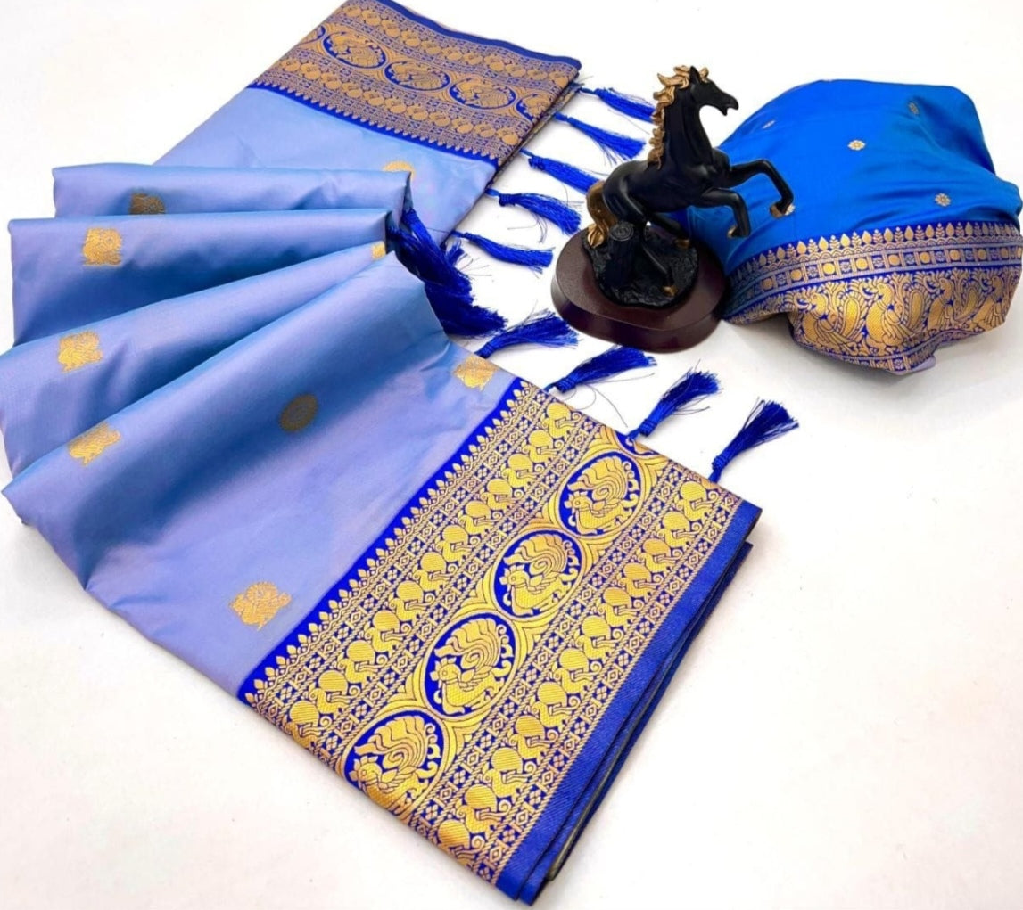 Powder blue silk saree