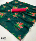 Green and pink floral sari
