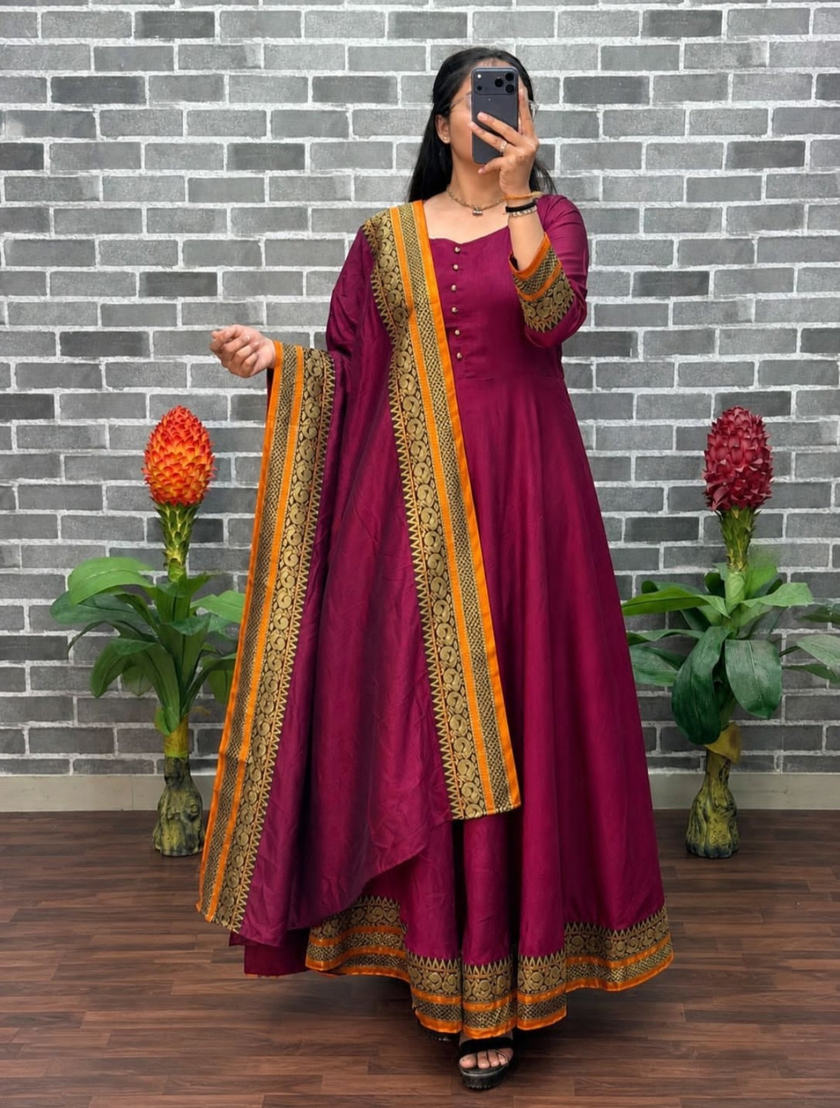 Cerise south Indian inspired Anarkali