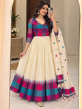 Cream purple and blue Anarkali