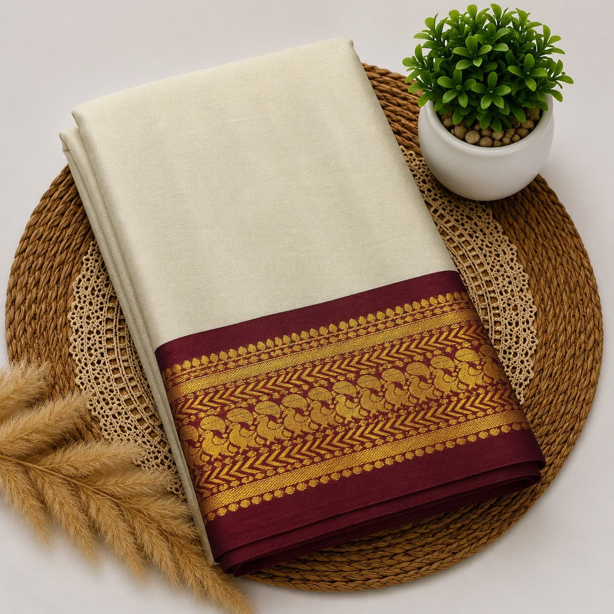 Gold and maroon silk saree