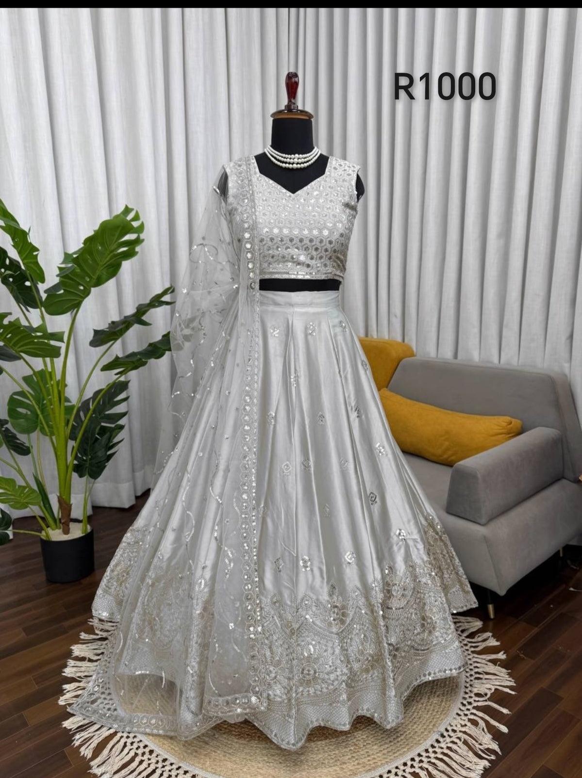 Grey embroided lehenga