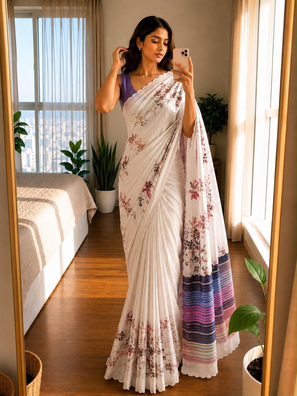 white satin silk saree