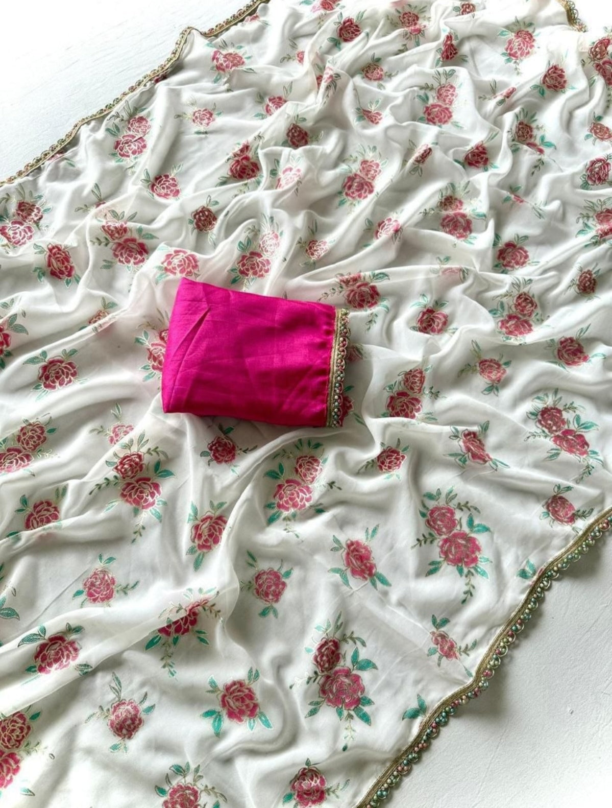 White and pink saree