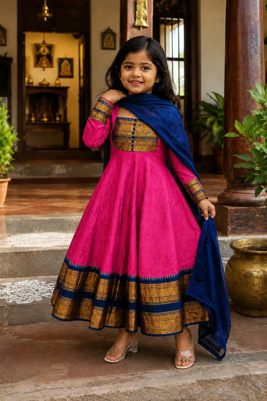 Pink South Indian inspired Anarkali