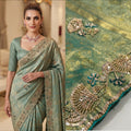 pistachio green saree