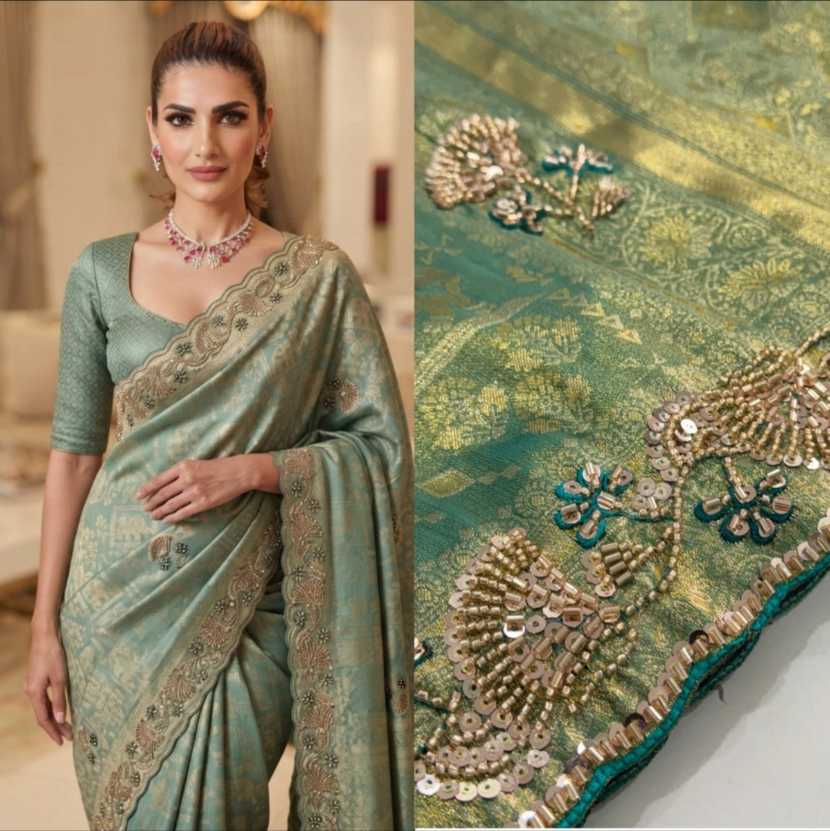 pistachio green saree