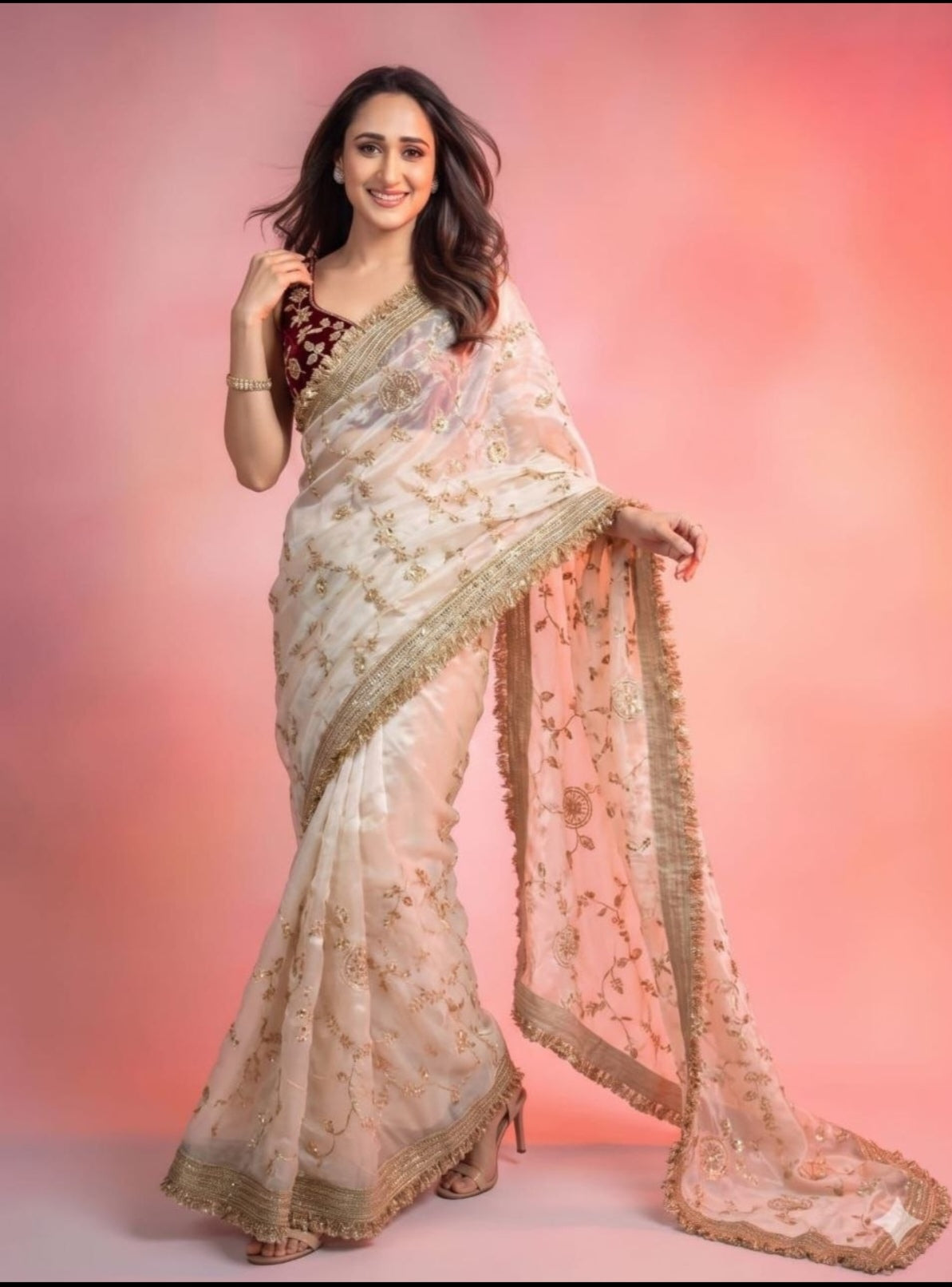White silk saree