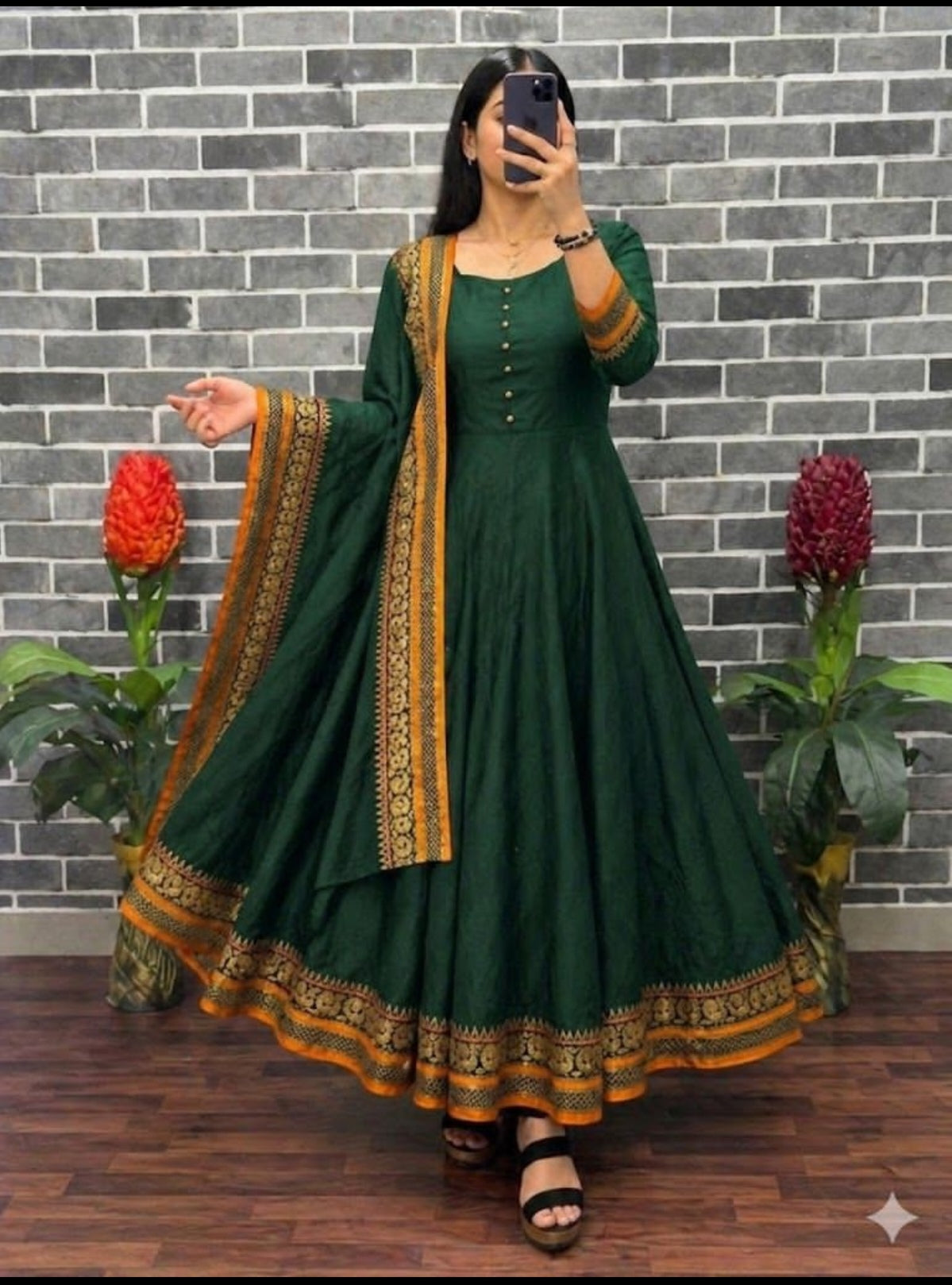 Bottle green South Indian inspired Anarkali