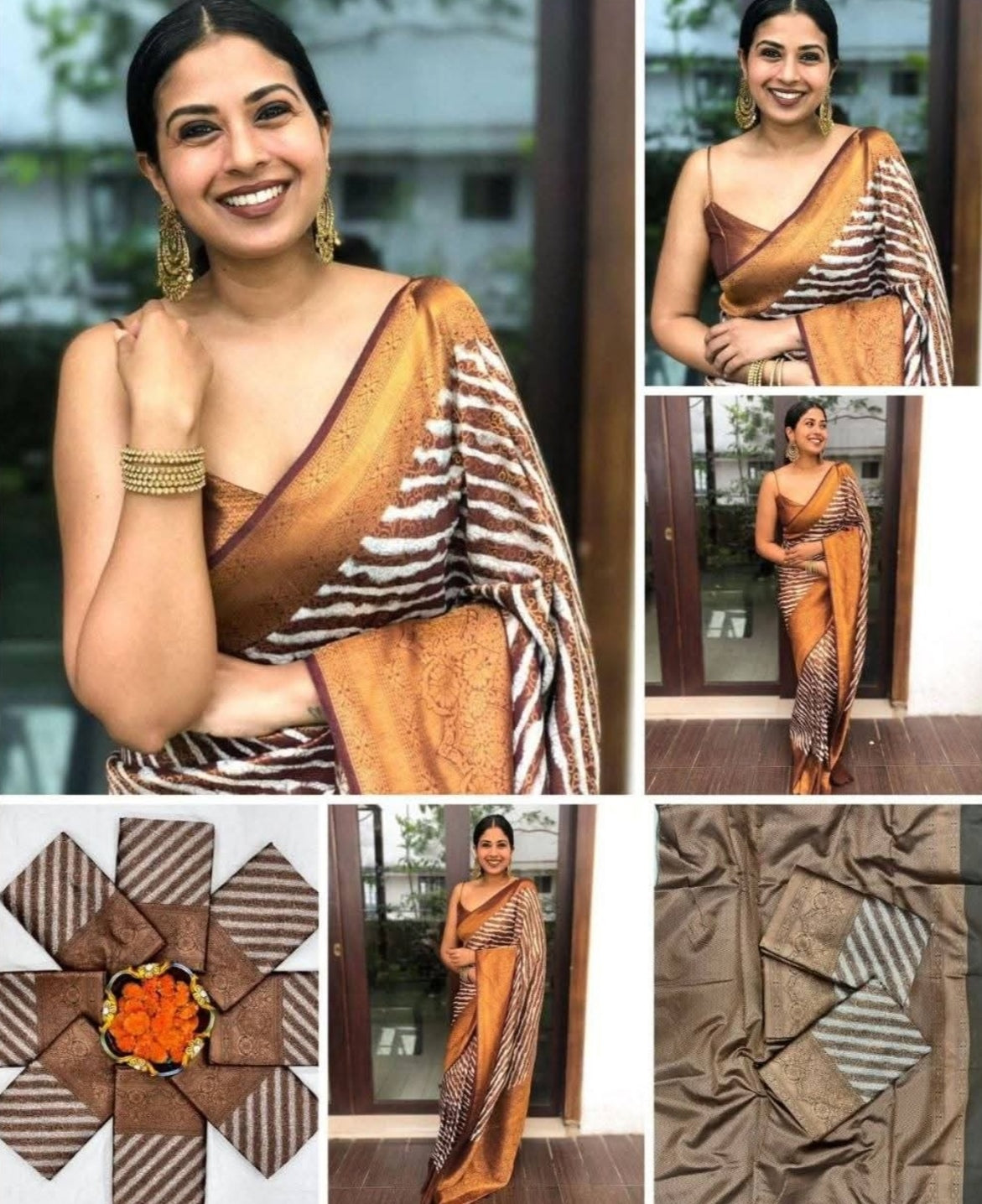 bronze and white saree