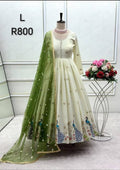 Cream and green Anarkali