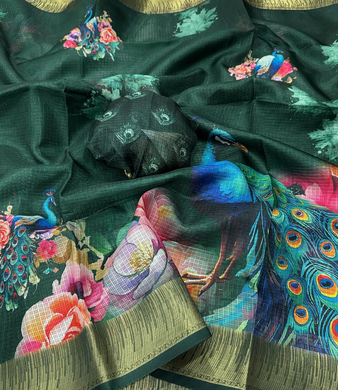 Green peacock saree