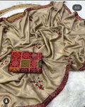 Beige and red saree