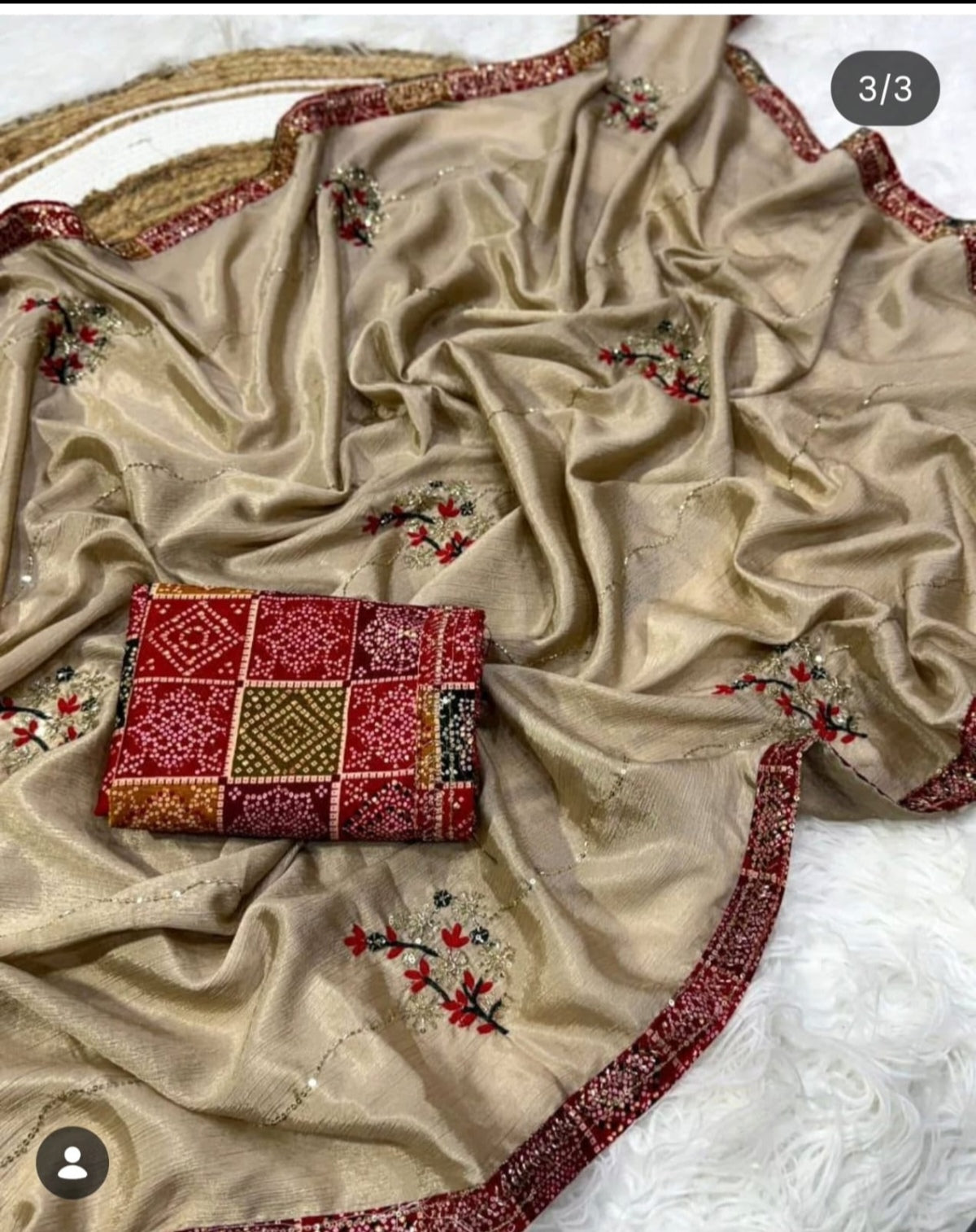 Beige and red saree