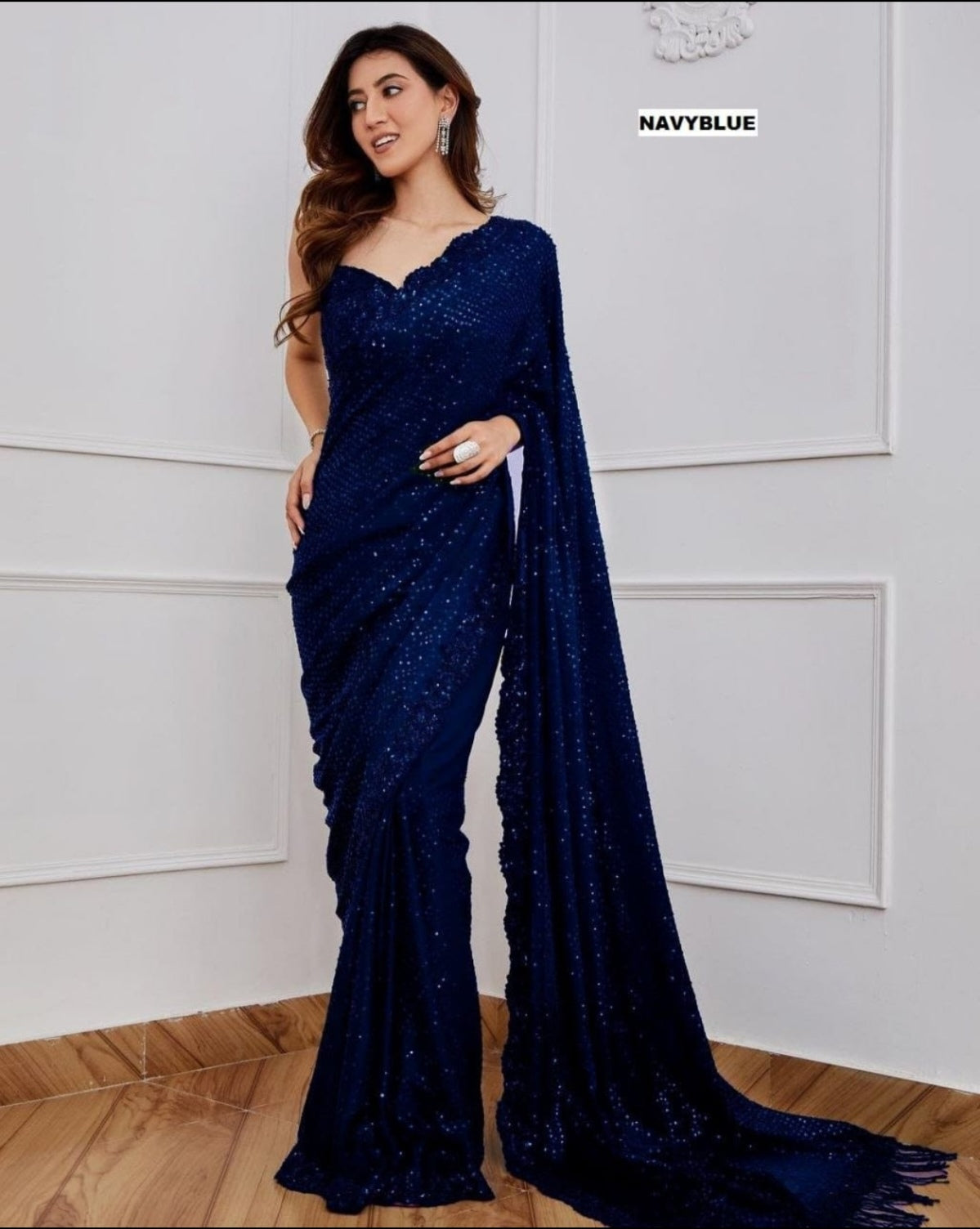 navy fully sequins saree