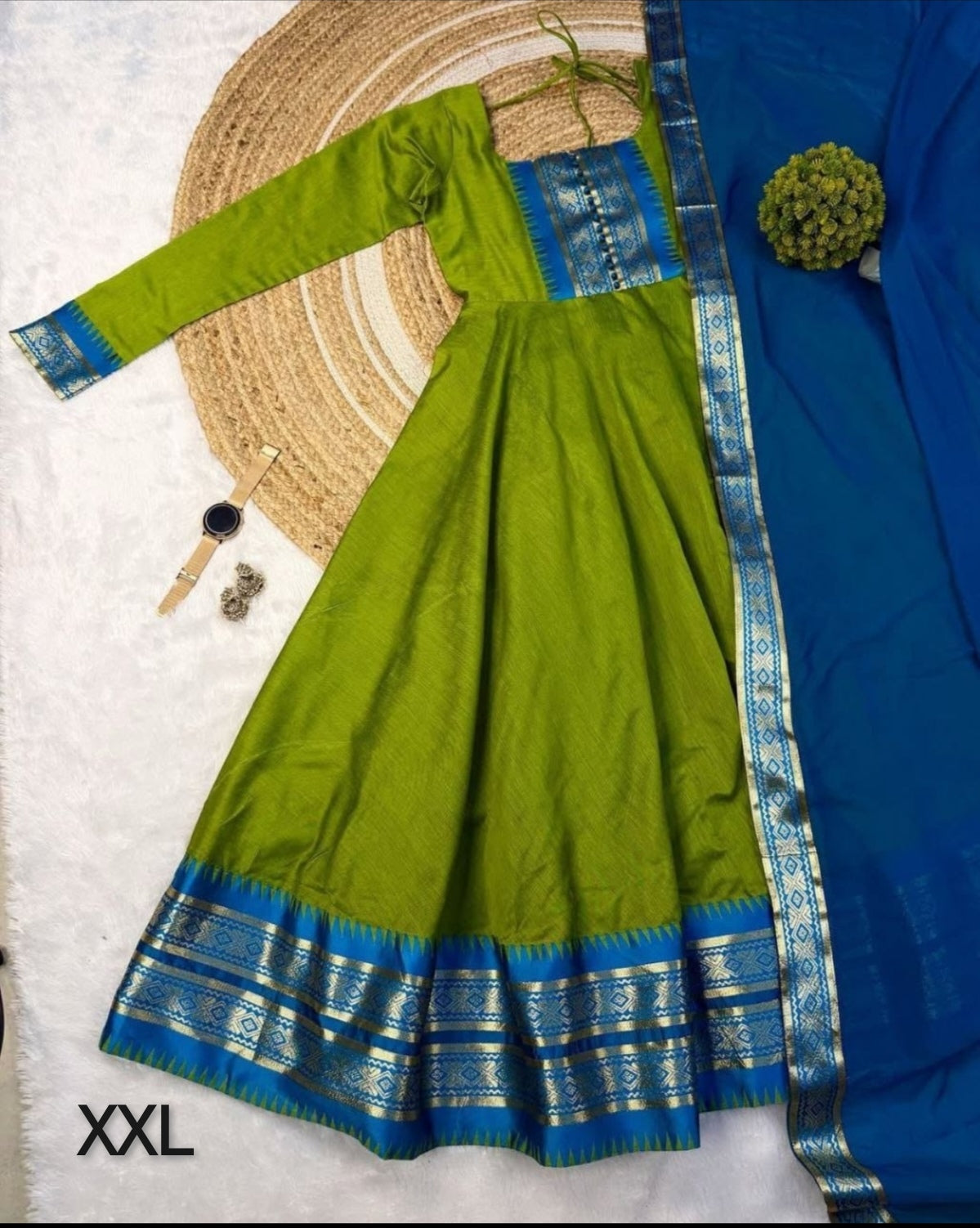 Lime green and blue Anarkali