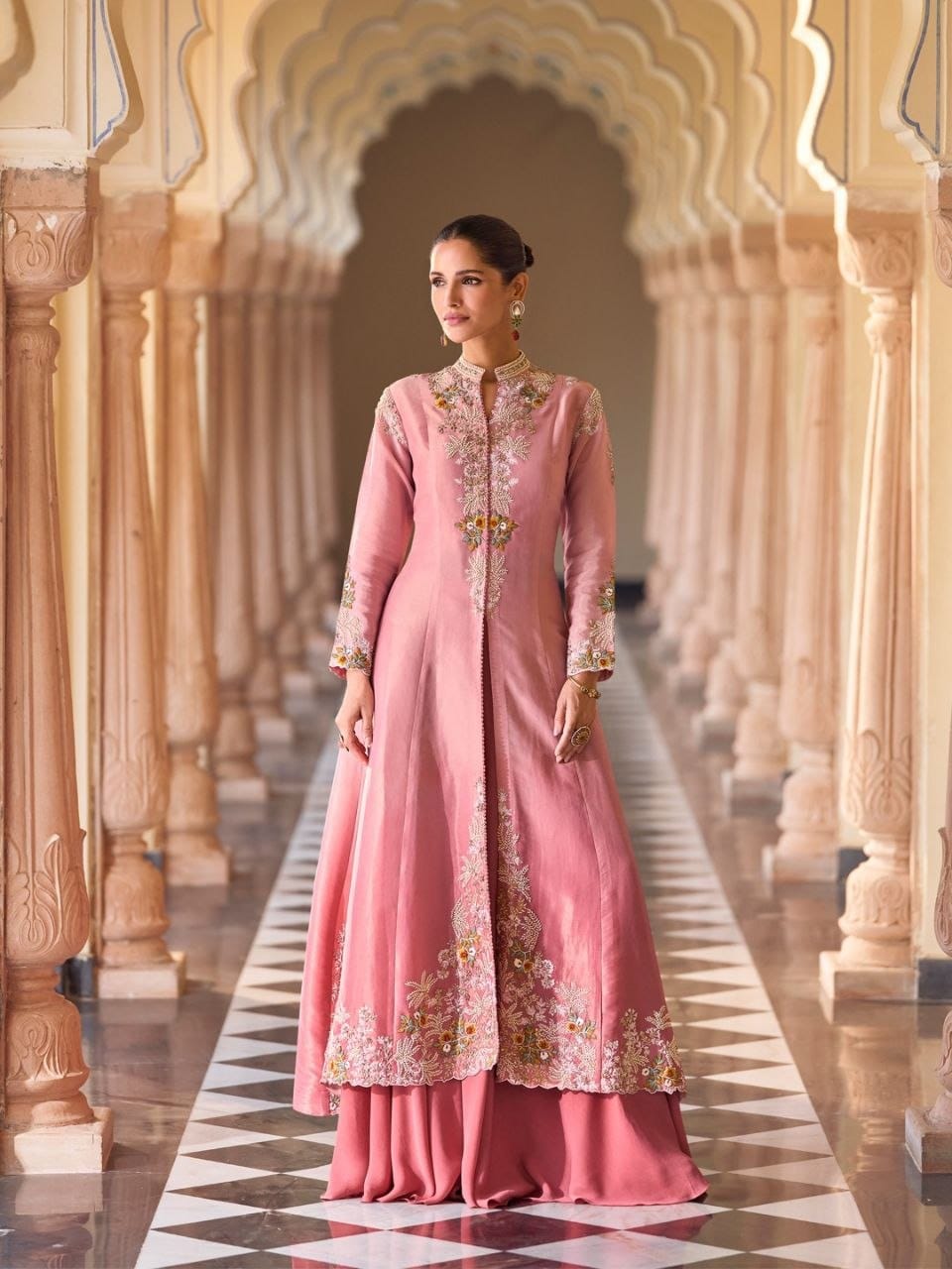 Pink lehenga with coat
