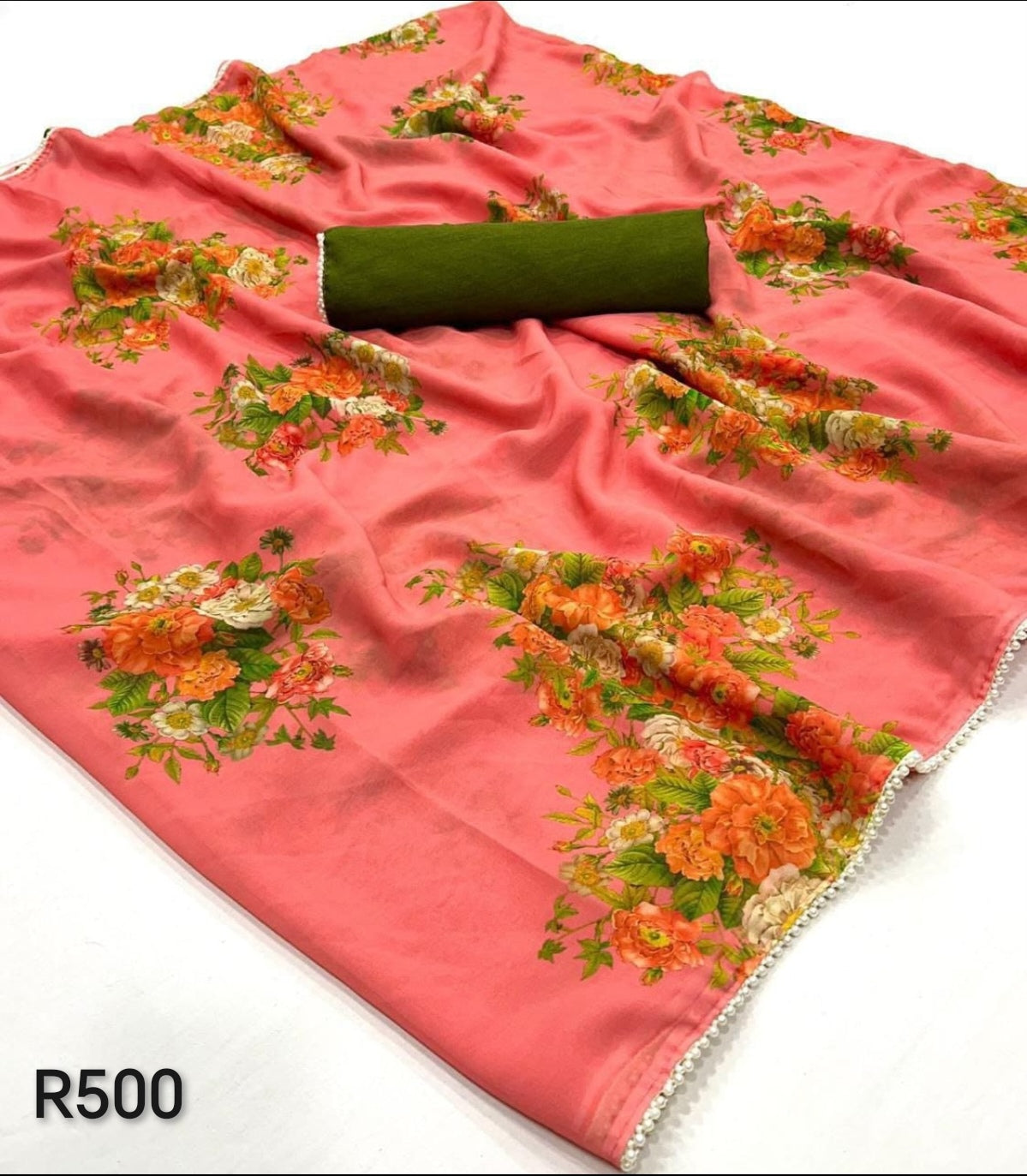 Peach and green sari