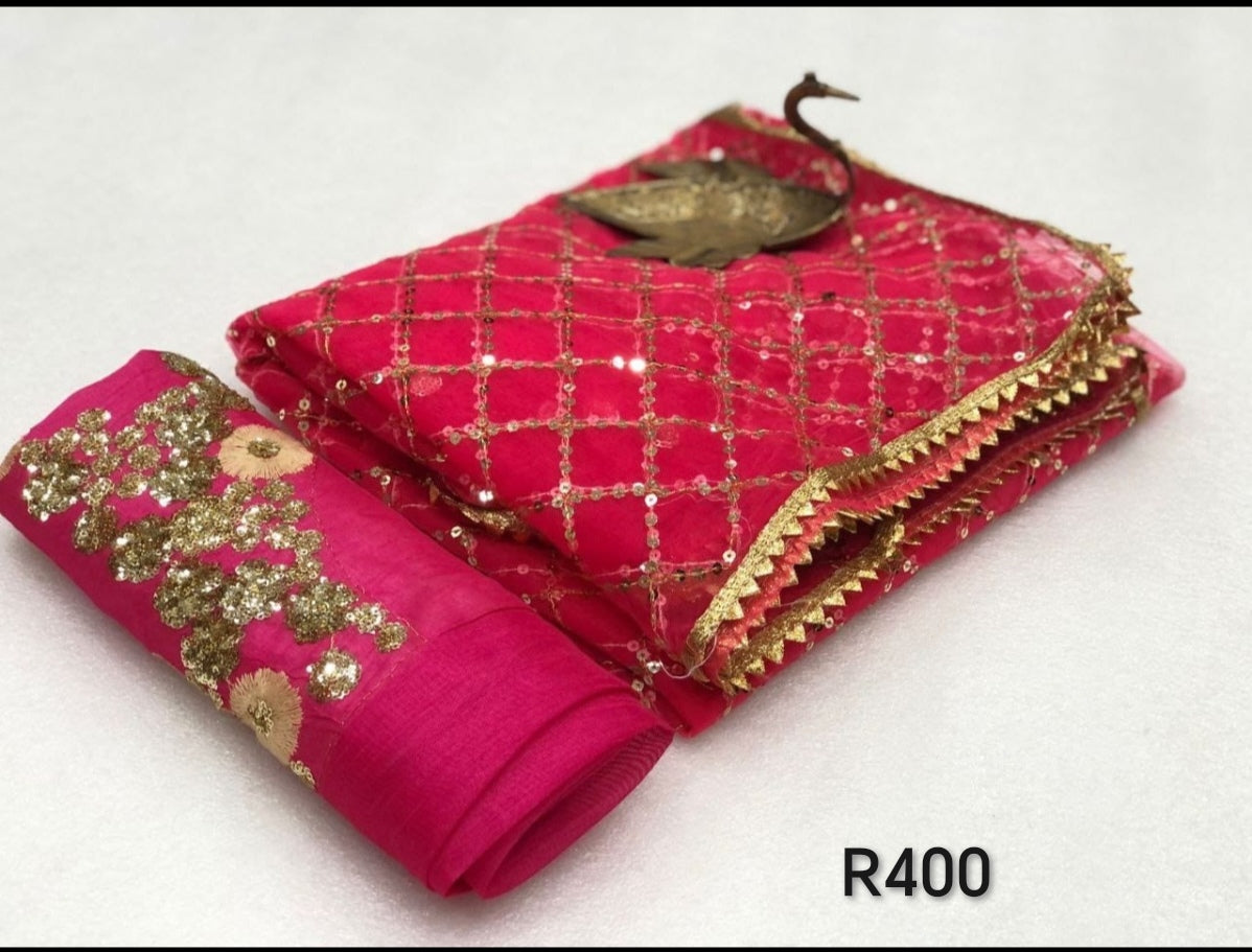 Hot pink and gold sari