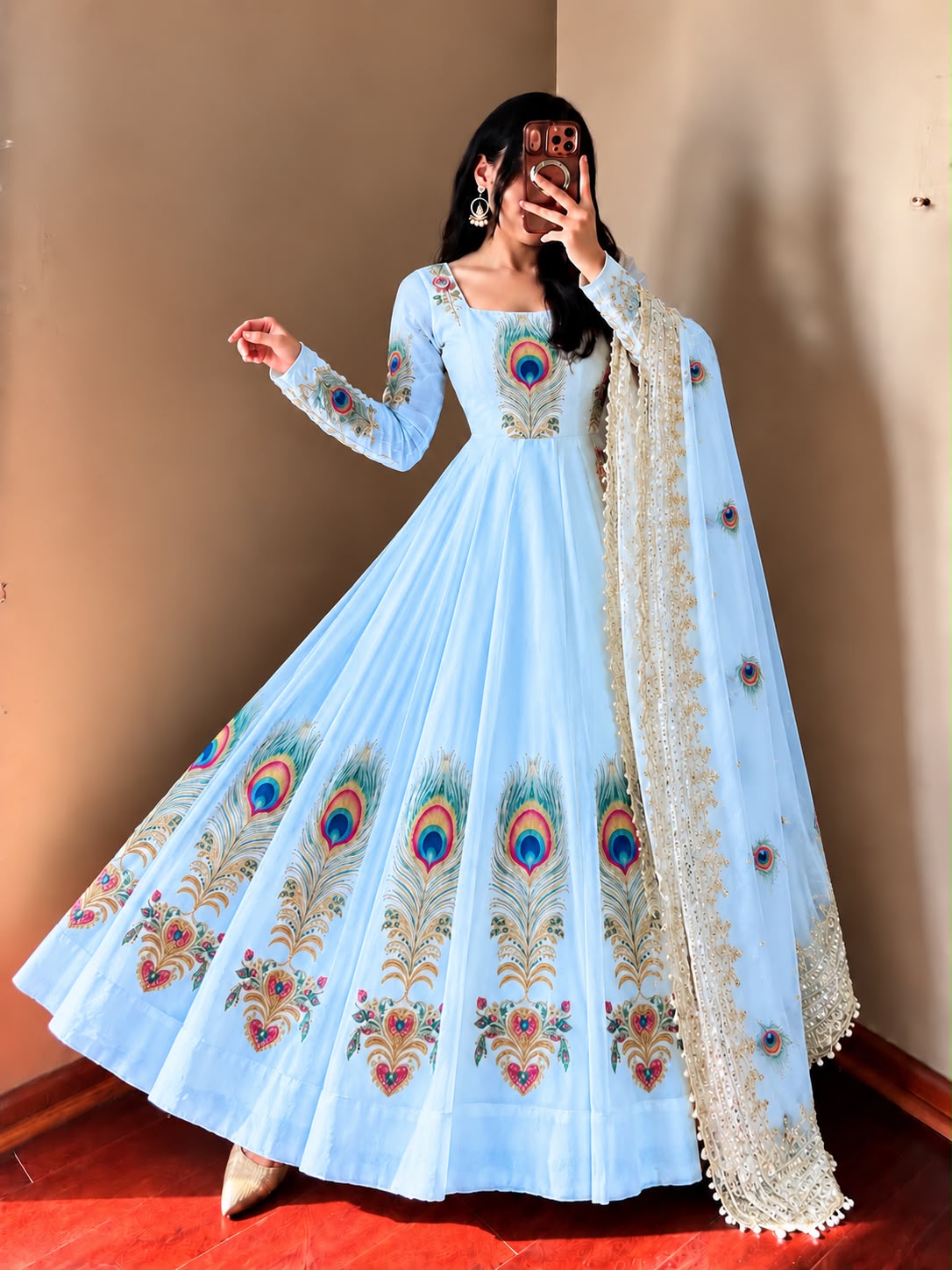 Blue Peacock Feather Anarkali