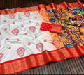 white and red silk amman sari