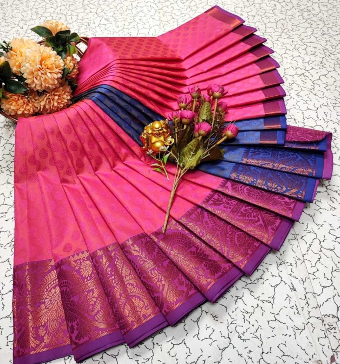 Pink and blue saree