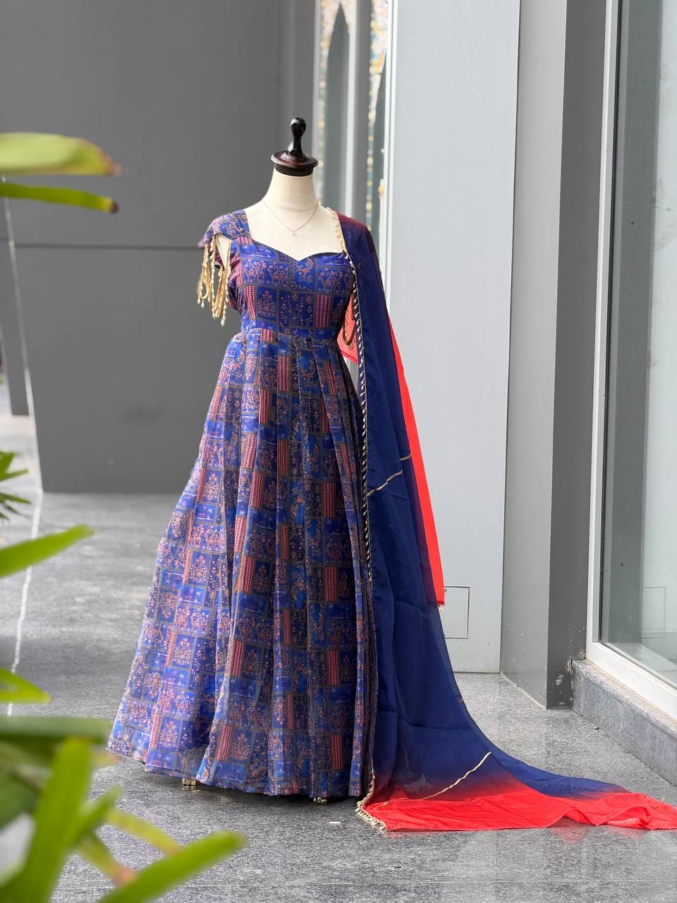 Blue and red anarkali