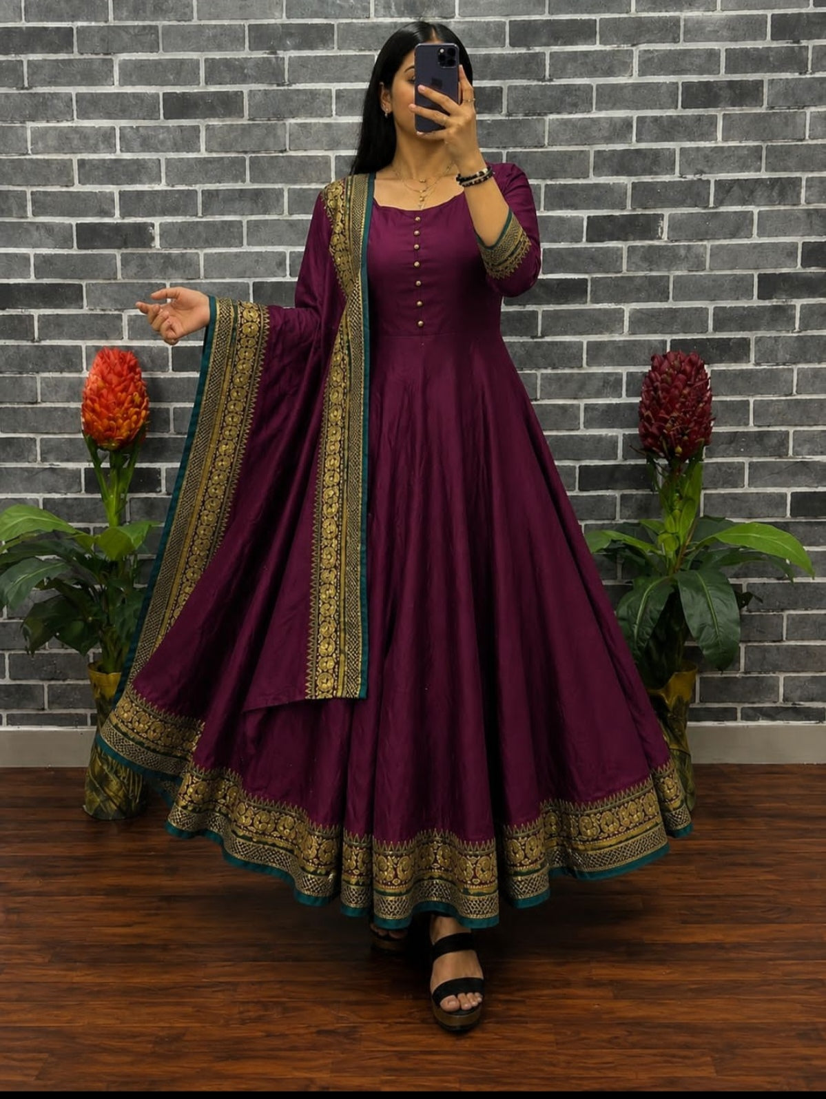 Burgundy south Indian inspired Anarkali